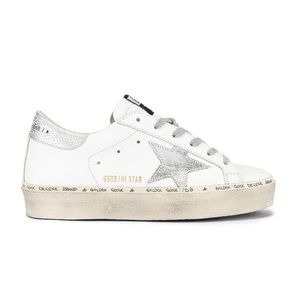 Golden Goose Hi Star Sneaker in White & Silver (size 39)